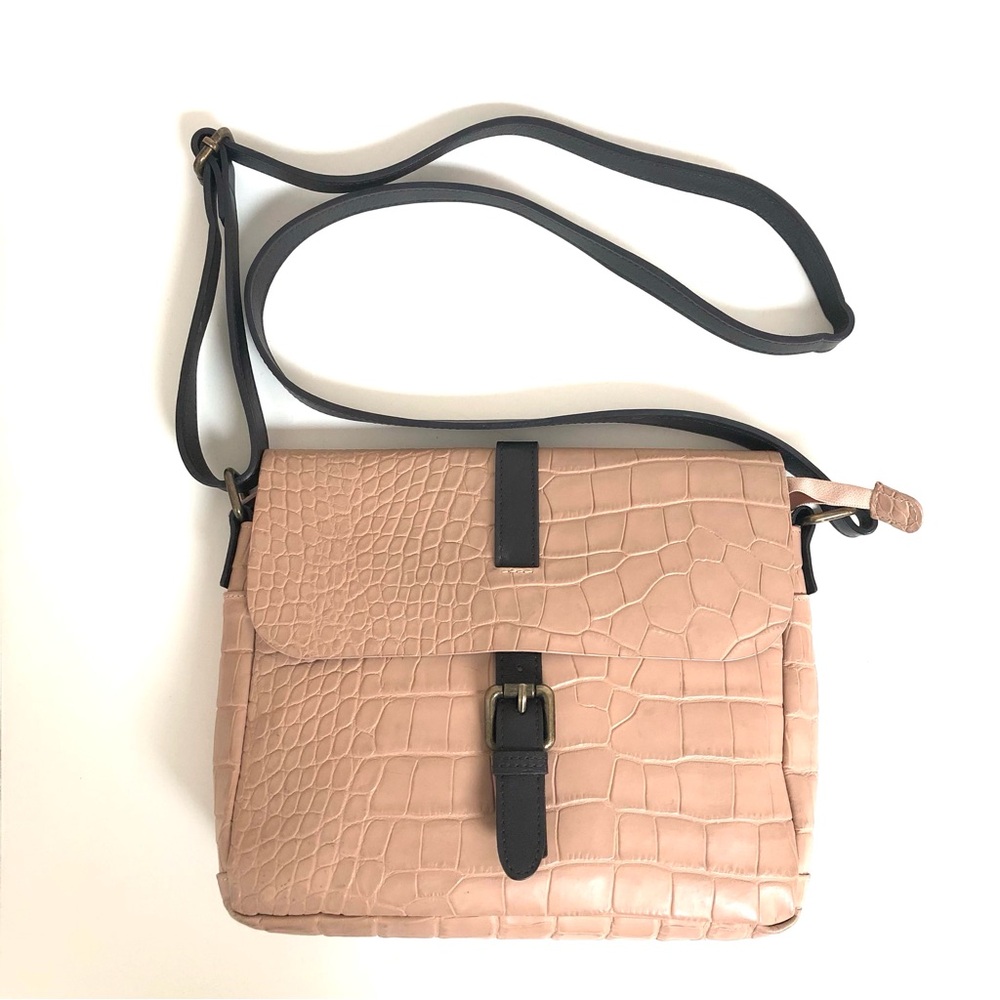 Valentina IN PELL Beige Croc Embossed Leather Crossbody Purse